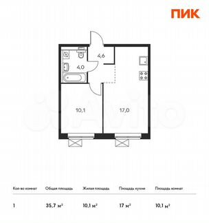 1-к квартира, 35.7 м², 2/25 эт.