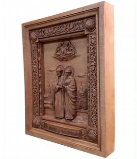 Резная икона из дерева Святые Петр и Феврония