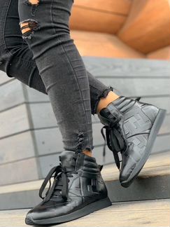 Высокие сникеры Fendi Фенди FF из кожи