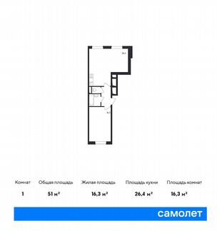 1-к квартира, 51 м², 2/23 эт.