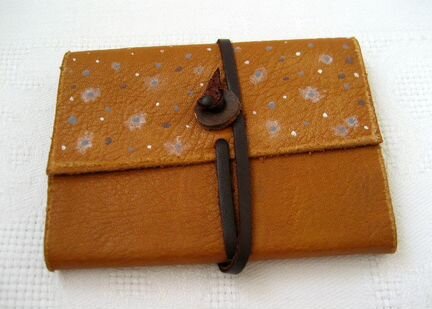 Блокнот кожаный, маленький, рыжий