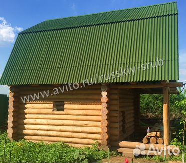 Баня в чашу 6х4 с террасой и мансардой