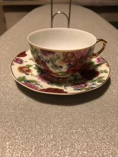 Чашка фарфоровая с блюдцем и подставкой