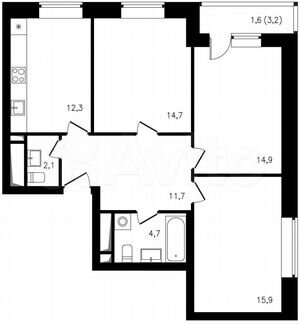3-к квартира, 78.3 м², 13/14 эт.