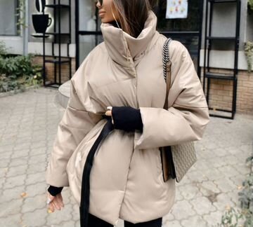 Пуховик женский из экокожи